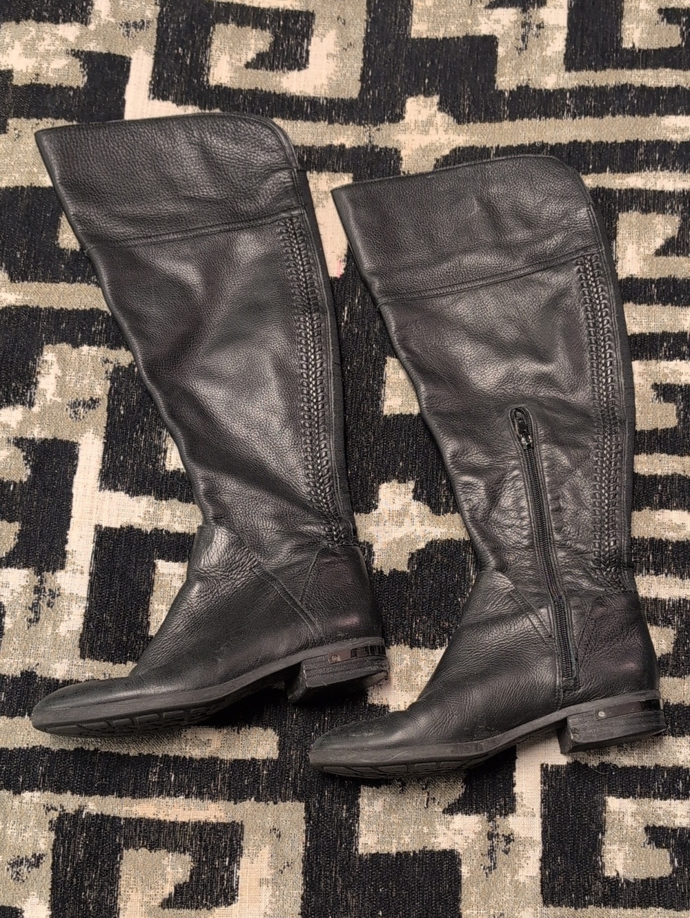 Vince Camuto Black Leather Over-the-Knee Zip Boots